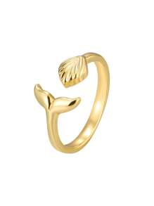 Charm-In 1 Stück 18 Karat vergoldeter messing einfacher C-förmiger glatter Ring / Welpen Muster Ring / Schmetterling Muster Ring, Geschenk