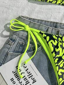 Bộ bikini hai mảnh họa tiết da báo dành cho nữ, thích hợp cho kỳ nghỉ biển và lễ hội Halloween, mùa hè 2025. - Màu vàng huỳnh quang - Xem 5