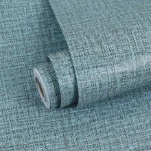 1 Rotolo di carta da parati in vinile autoadesiva rimovibile con texture in lino blu, adatta per camera da letto, bagno, soggiorno, facile da installare, impermeabile, per ristrutturazione della casa, dimensione: 45cm*3/5/10M
