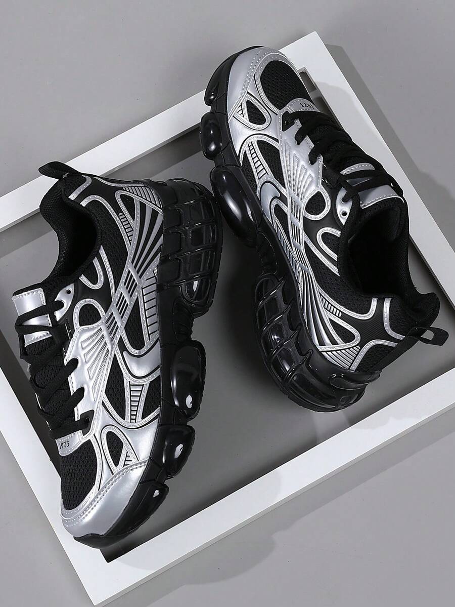 运动鞋男鞋时尚男士运动鞋系带鞋个性银色街头休闲鞋