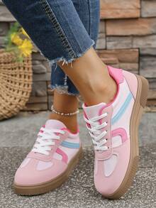 Women's Spring/Autumn New German Training Shoes, Waterproof Non-Slip Easy To Clean Round Toe Low-Top Casual Shoes, Flat Comfortable Versatile Small White Shoes, Color-Blocking Sporty Casual Shoes, Patchwork Retro Sneakers, Fashionable All Season - Pink - View 4
