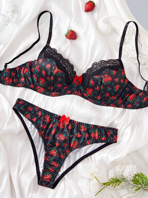Sexy Floral Lace Splicing Thin Comfy Lingerie Set For Women