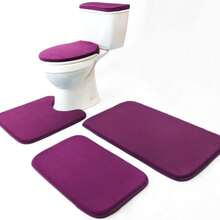 Entrega local - Juego de alfombra de baño de espuma de memoria Madeals de 3 piezas y alfombra de baño con tapa de inodoro y juego de cubiertas de tanque, color negro - Morado - Ver 6