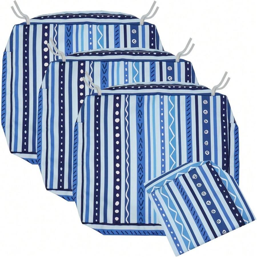 Local Delivery- Outdoor Cushion Slipcovers Waterproof 4 Pack Patio Chair Seat Cushion Covers With Zipper And Tie, 22 X 20 X 4 Inch, Replacement Cover Only - Stripes Blue - View 1
