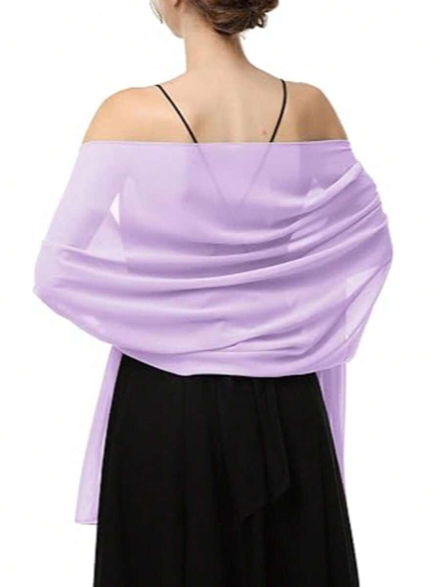 Chiffon Shawl Wrap, Suitable For Brides, Weddings, Formal Dresses And Special Occasions - Purple - View 1