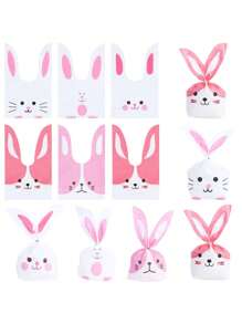 50 PZAS - Buen regalo de Pascua, bolsa de dulces de Pascua, muchos, bolsa de dulces, bolsa pequeña de plástico para Pascua, bolsa de aperitivos de fiesta de Pascua, para sándwiches y galletas, bolsa de regalo del conejito de Pascua, bolsa de aperitivos de fiesta de Pascua de plástico, lazo retorcido, para regalos de fiestas, suministros para bodas y cumpleaños, el color y el estilo son aleatorios.