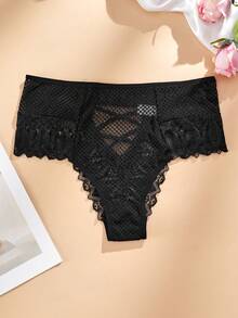 3 Pcs/Set Of Women's Plus Size Panties Lace Splicing Solid Color Hollow Cross Cross Large Size Thongs - Multicolor - View 3