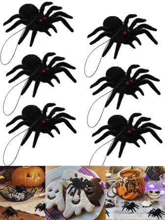 1/4pcs Halloween Spider Decoration, Realistic Furry Spider For Halloween Party Haunted House,Haunted House Decorations, Home Decor, Hanging Ornaments, Party Favors, Vehicle Hanging, Backpack Hanging