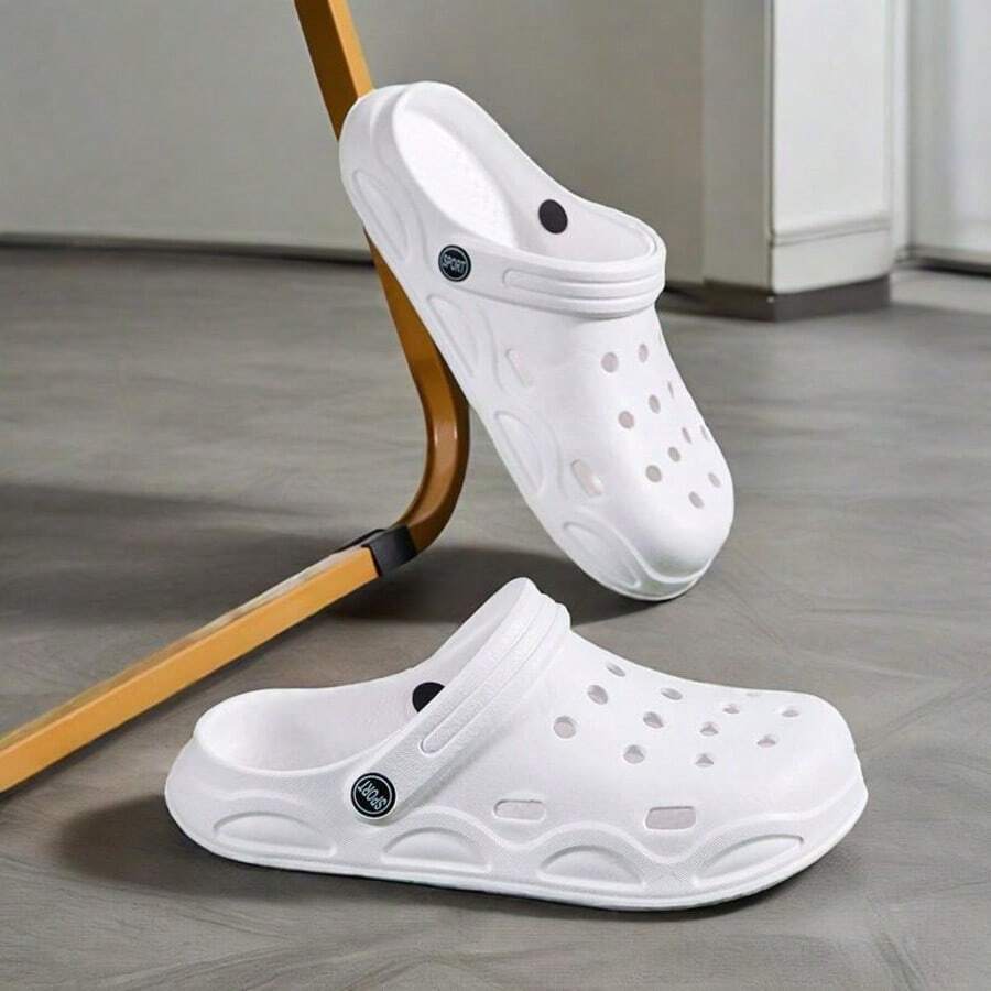 男女通用透气一脚蹬凉鞋，舒适包头家居拖鞋，适合室内/室外穿着，夏季 - 白色 - 查看 1