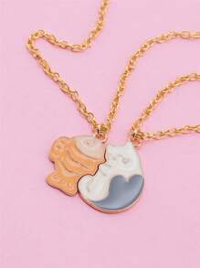 2 pièces Meilleur ami Ensemble de collier en forme de cœur, pendentif de dessin animé mignon Bijoux d'amitié Cadeau pour les filles