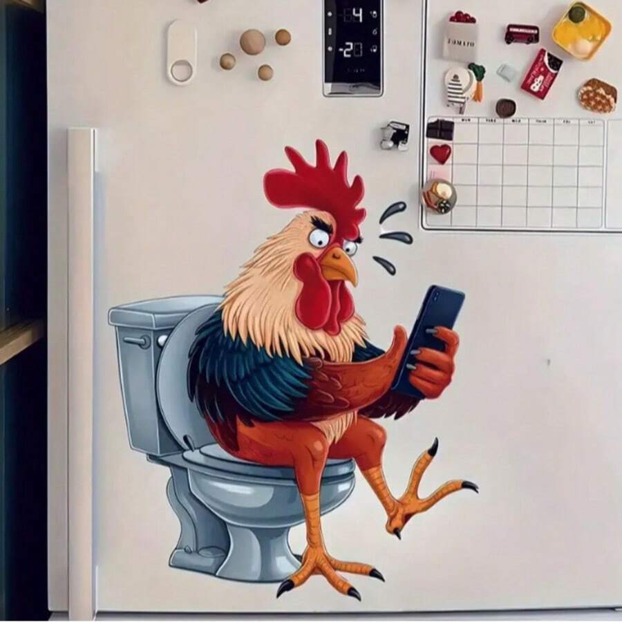 1/2 件，恶搞公鸡玩手机马桶贴，PVC 防水自粘，适用于马桶座或墙面装饰、浴室装饰及配件、幽默设计、圣诞装饰