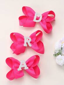 1 pieza Lazo con letra gigante brillante para niñas con perlas falsas y strass - Clip de cocodrilo elegante color rosa intenso - Accesorio de pelo dulce y lindo, regalo ideal para fiestas y festividades