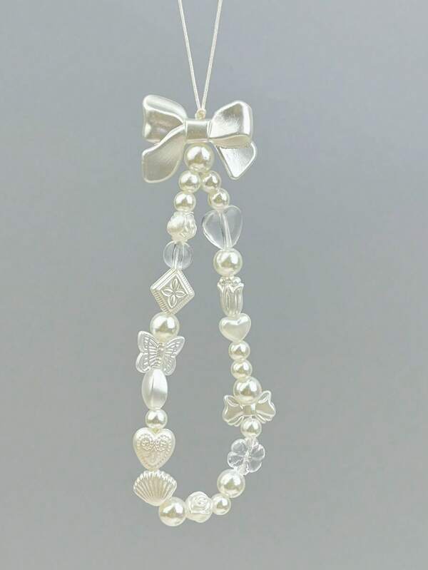 1pc Minimalist White Bow Mobile Phone Chain Lanyard, Convenient Short Strap For All Phones/Cameras, Wrist Strap