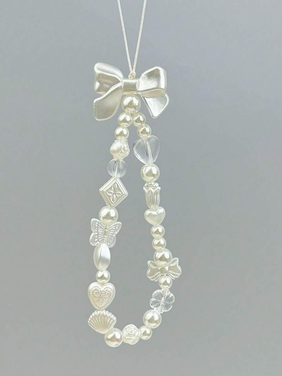 1 قطعة سلسلة للهاتف المحمول بشكل عقدة الفراشة أبيض بسيط، حزام قصير مريح لجميع الهواتف والكاميرات، حزام معصم