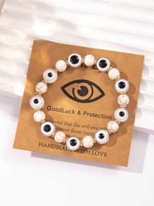 1pc Fashionable Obsidian Acrylic Evil Eye Lucky Beaded Elastic Bracelet, Suitable For Daily Matching