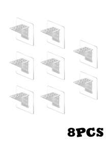 12/10/8/6/4/1 Pieza de Soporte de Partición sin Perforación, Soporte de Capa para Armario y Gabinete, Soporte Triangular, Soporte de Capa para Estantería, Instalación sin Costuras, Soporte Telescópico Ajustable, Dedicado a Soporte de Capa de Vidrio - transparente - Ver 8