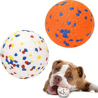 2pcs Dog/ Cat Balls For Aggressive Chewers, Indestructible Bouncy Floating Balls For Training Dog Catch And Fetch, Sturdy Solid Tennis Ball Toys For Large Medium Small Dogs Orang&White