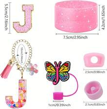 6PCS Cup Accessories Set For 30oz 40oz, Compatible With Stanley Cup Letter Charms For Handle Silicone Boot,Straw Cover Topper & Sticker (Letter S) - Letter J - View 3
