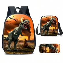 Juego de 3 mochilas escolares para niños y niñas, mochila con diseño de dinosaurio para estudiantes de escuela primaria, secundaria y preparatoria, con gran capacidad de 16 pulgadas, incluye bolsa para el hombro y estuche para lápices