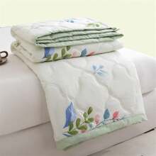 1 件套多色活性印花夏季被子，时尚拉绒被缝线，轻质空调毯，适用于家庭、卧室、客厅、汽车、户外 - 綠色 - 查看 1