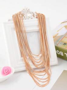 1 Pc Fashionable Multi-Layer Long Necklace, Multi-Layer Necklace, Suitable For Ladies To Wear At Parties - Yellow Gold - View 1