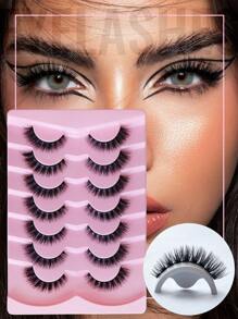 7 Pairs False EyeLashes 10mm 3D Effect Short Lashes Soft Faux Mink Lashes Wispy Fluffy Eyelashes Natural Cat Eye Reusable