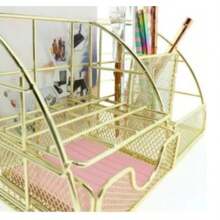 Organizador de escritorio de metal moderno y nórdico - Estantería multifuncional para almacenamiento de oficina y cosméticos, soporte duradero para archivos y artículos de papelería para el hogar