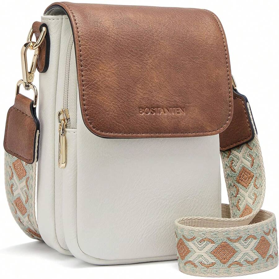 ¡RecomendadoBOSTANTEN - Bolso bandolera pequeño para mujer con ranuras para tarjetas¡Top de Temporada - A01-beige con café - Ver 1