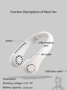 1pc Bladeless Portable Neck Hanging Fan For Students, Sports & Slouchy People With Great Wind Power - White - View 6