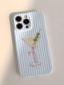 1 piezaModaTeléfonoCasoNo incluye cordón ni soporte. 1 unidad, funda de plástico brillante perforada con diseño de copa de martini a rayas azules y blancas, compatible con 11/12/13/14/15/16 Professional, resistente al agua, a los golpes, a las caídas y a los arañazos, versión internacional, no la versión nacional. - Multicolor 2 - Ver 4