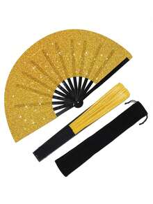 1把闪亮折叠手扇,女士款,派对风格,生日主题表演及节日舞蹈礼物,散装包装,节日手扇 | 闪亮设计 | 时尚配饰,生日派对装饰,组合套装 - 彩色 - 查看 8