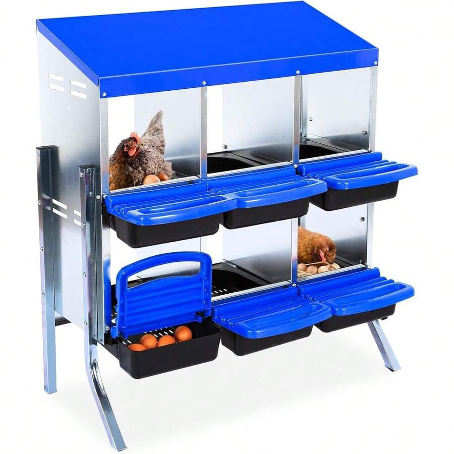 Chicken Nesting Box, Multi Compartments Nesting Boxes For Chickens, Chicken Laying Boxes, Roll Away Nesting Box For Chickens Laying Egg With Lid Cover To Protect Eggs - Blue 6 Holes có chân - Xem 1