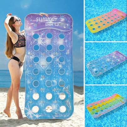 1pc Outdoor Water Recreation Inflatable Neck Support Lounger, Sequin Gradient Perforated PVC Thickened Inflatable Float
