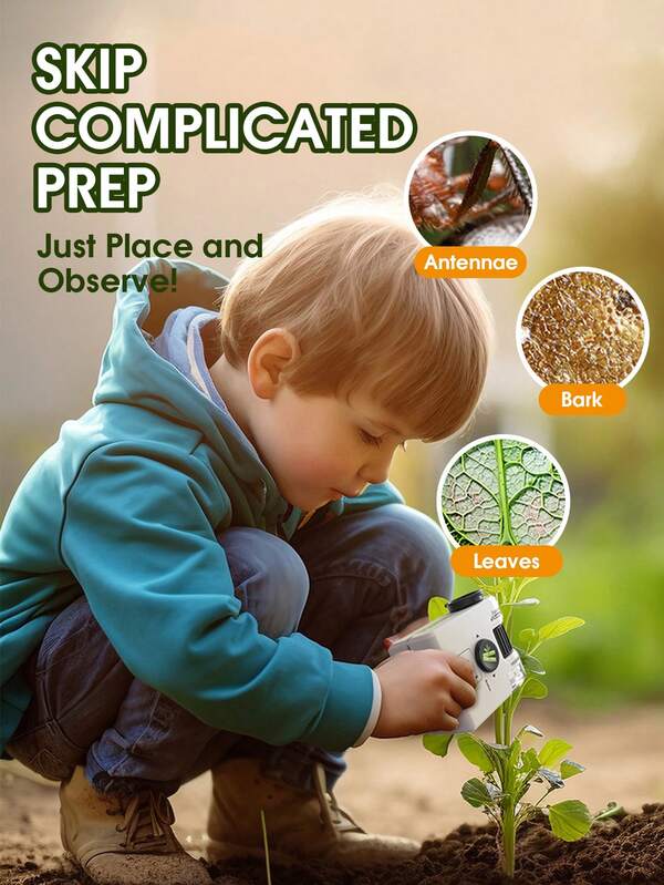 Microscopio portátil, exploración al aire libre para niños, microscopio mini para estudiantes de primaria y secundaria, juguete educativo para experimentos científicos (con luz UV)