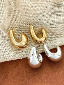 2 Pairs Elegant Teardrop Earrings, Suitable For Women's Daily Wear, Dating, Party And Everyday Matching - Gold/Silver 2-pair Set - View 5