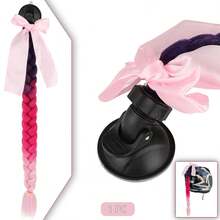 1 pieza Pelucas de trenzas de 22 pulgadas en colores rojo, negro, verde, amarillo, morado, rosa y azul para casco de motocicleta con ventosa desmontable con lazo (el casco no está incluido)