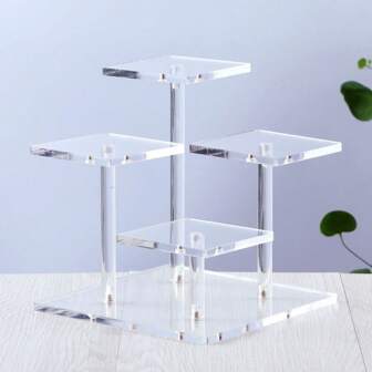 Square Acrylic 4-Tier Ladder Display Stand, Clear Display Rack For Watches Anime Figure Perfume Cosmetics Storage Racks