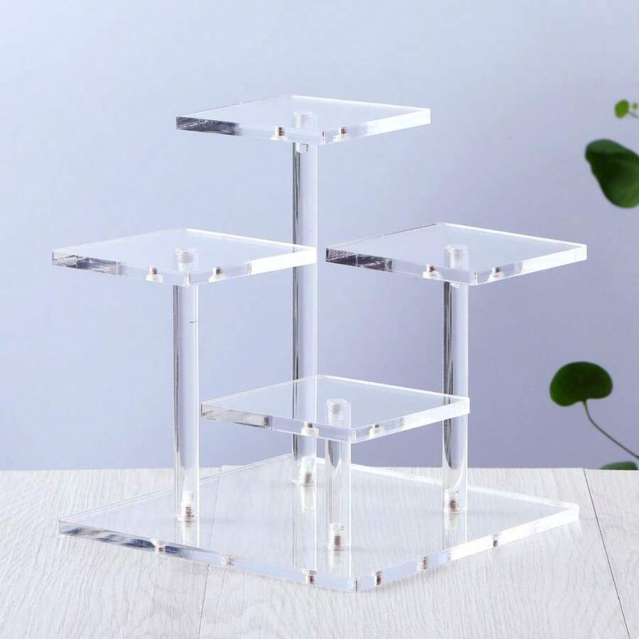 Square Acrylic 4-Tier Ladder Display Stand, Clear Display Rack For Watches Anime Figure Perfume Cosmetics Storage Racks - Transparent - View 1