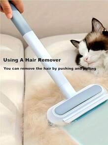 Brosse double-action pour enlever les poils d'animaux - lavable et réutilisable, idéale pour les poils de chien sur les tapis et les canapés, outil de nettoyage facile avec des poils bleus et gris, manche en plastique durable, outil pour retirer les poils d'animaux