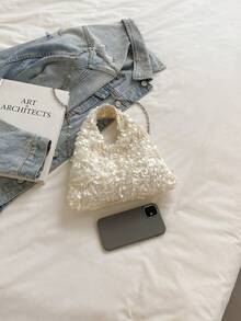 1pc High-Quality Ivory Sequin Shining Minimalist Small Handbag, Elegant Evening Clutch Bag For Women, Suitable For Date, Dance, Banquet, Party , Sequin - Beige - View 6