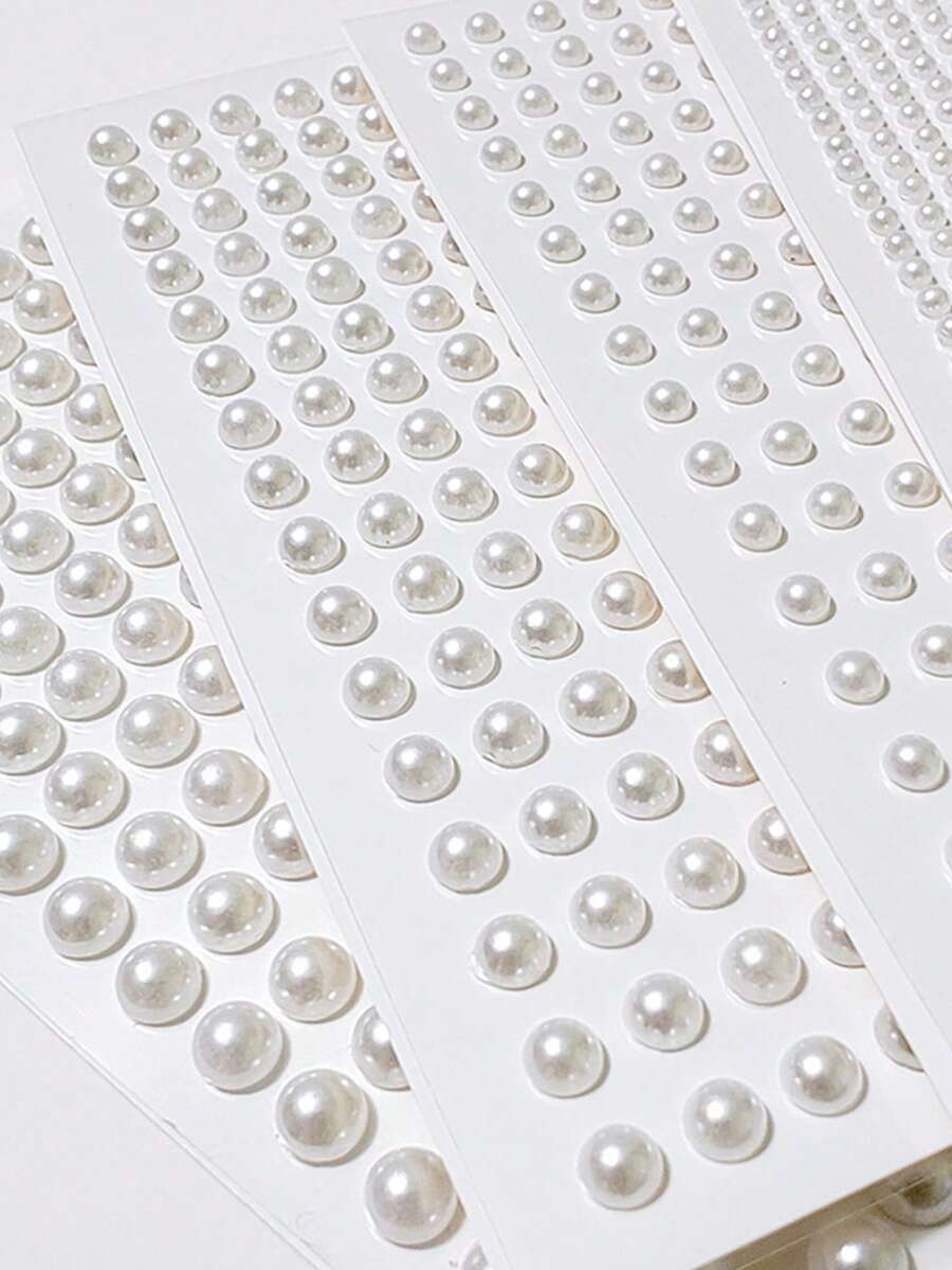 Assorted Sizes White Pearl Stickers, 3D Decoration Stickers, Makeup Rhinestone Stickers, Rhinestones Crystal Craft Stickers, Party Makeup Supplies, Can Be Used To Decorate Hair, Body, Nails, Phone Cases, DIY Pendants School Supplies, Back To School - Multicolor - View 1
