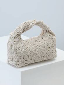 Borsa intrecciata a motivo traforato, borse da spiaggia stile boemo per donna, set all'uncinetto, accessori da spiaggia per donna, articoli essenziali per i viaggi (motivo casuale)