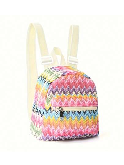 1 件儿童多色草编休闲时尚迷你背包，轻便多功能背包，适合旅行和度假，适合男孩和女孩，户外旅行使用