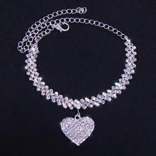 Set Of 2 Luxurious Glittering Heart Pendant Anklets And Bracelets Perfect For Parties, Weddings, Engagement Jewelry Gifts, Halloween And Christmas Gifts