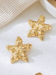 1 Par de Aretes Plegables de Piedra Volcánica y Pez Dorado, Estilo de Playa y Vacaciones de Verano, Apropiado para Viajar/Vacaciones/Uso Diario