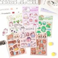12pcs Glittery Star Series Reusable Stickers With Frog, Rabbit, Seal, Pig, Teddy Bear Asymmetrical Shape, Matte Plastic Surface For Scrapbooking, Laptop, Water Bottle, Crafts School Supplies,Back To School