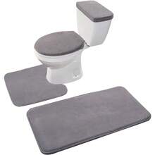Entrega local - Juego de alfombra de baño con espuma de memoria Madeals de 3 piezas, incluye tapete de baño, tapa del inodoro y tapa del tanque, color negro - Gris - Ver 3