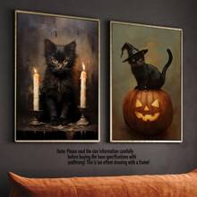 2 pièces Impression murale d'art chat noir pour Halloween, décoration d'horreur, décoration de maison de campagne sombre, impression gothique d'Halloween, impression cœur sorcière, cadeau chat lady Halloween, art mural, affiches, art mural avec cadre pour salon, chambre à coucher, bureau, etc. - Parfait pour les vacances, murales, affiches, cadeaux d'anniversaire, cadeaux de remise des diplômes! Fait de canevas (cadre en option)