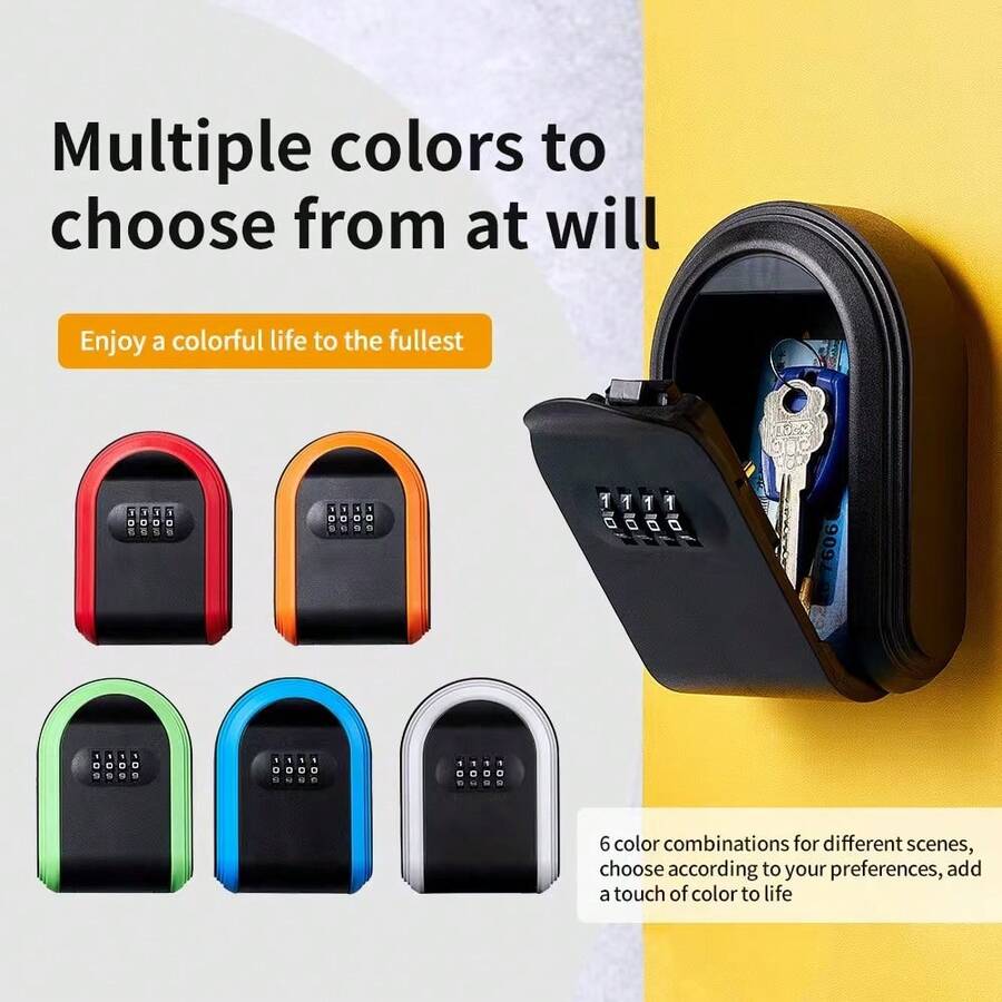 1 pieza Caja fuerte de llave de combinación de 4 dígitos montada en la pared, totalmente de plástico, resistente, a prueba de intemperie para exterior, para guardar llaves del hogar, auto y oficina (universal)