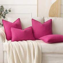 Local Delivery- Decorative Linen Pillow Covers 18x18 Inch Natural Beige ​Boho Farmhouse​ ​Neutral Couch Throw Pillows For Bed Pack Of 2 Accent Outdoor Pillowcase Modern Sofa Cushion Livingroom Home Decor - 玫紅色 - 查看 5